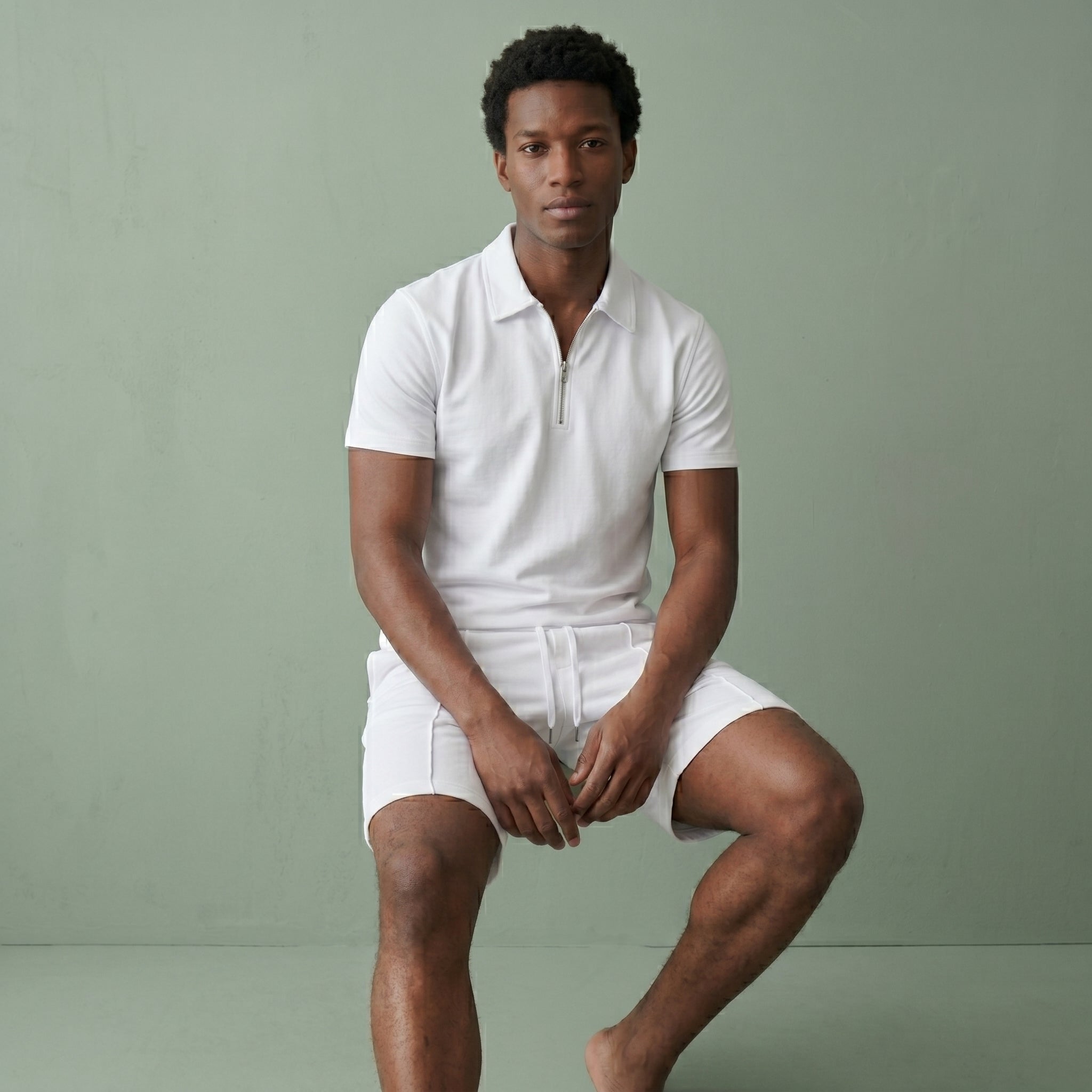 Men's Zip Polo Shirt and Shorts Set-Azzella London