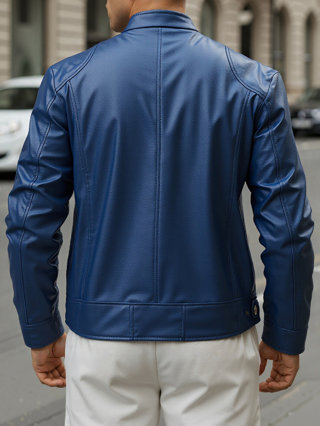 Men's Zip Stand Collar PU Jacket-Jacket-Azzella London