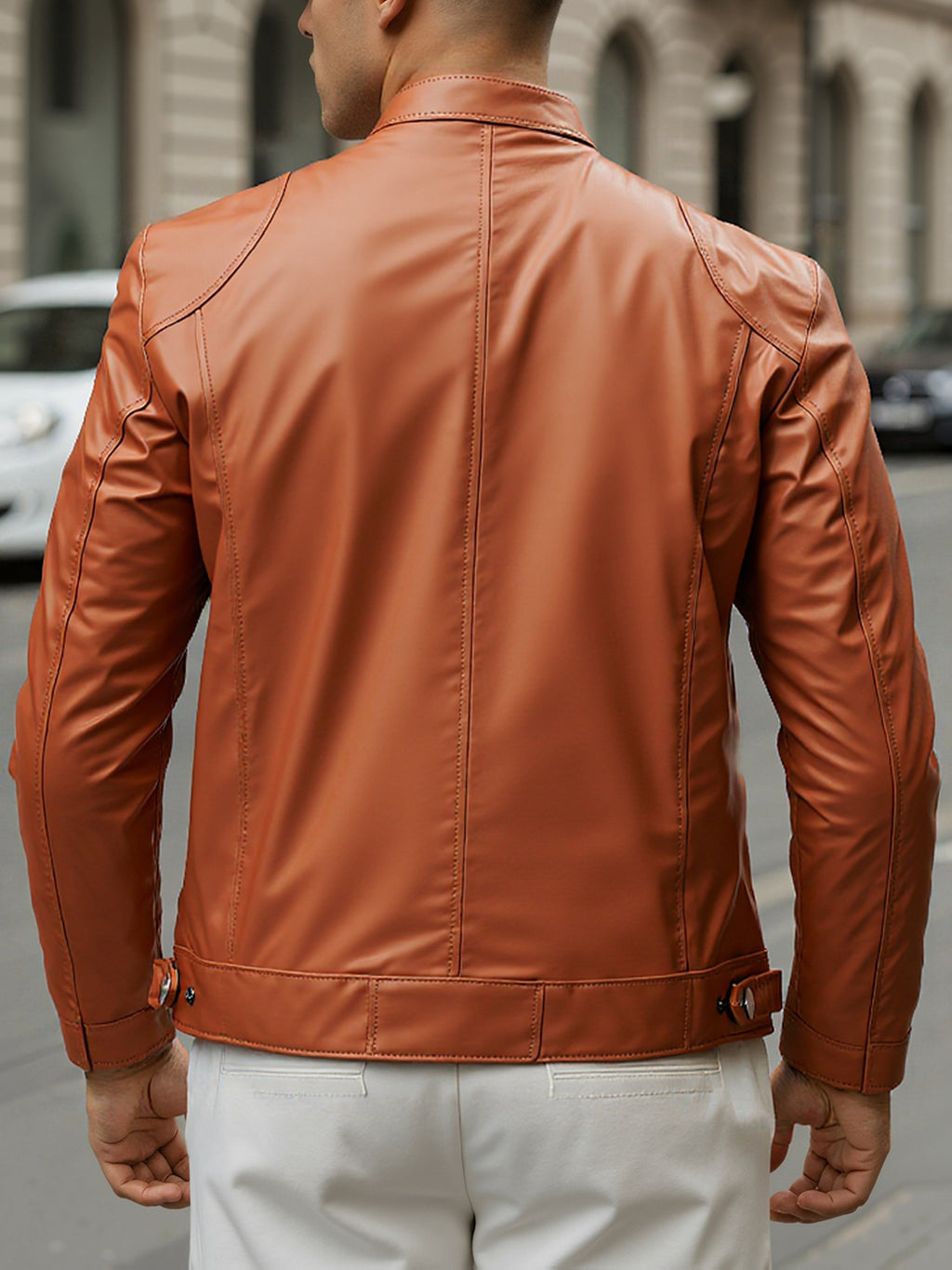 Men's Zip Stand Collar PU Jacket-Jacket-Azzella London