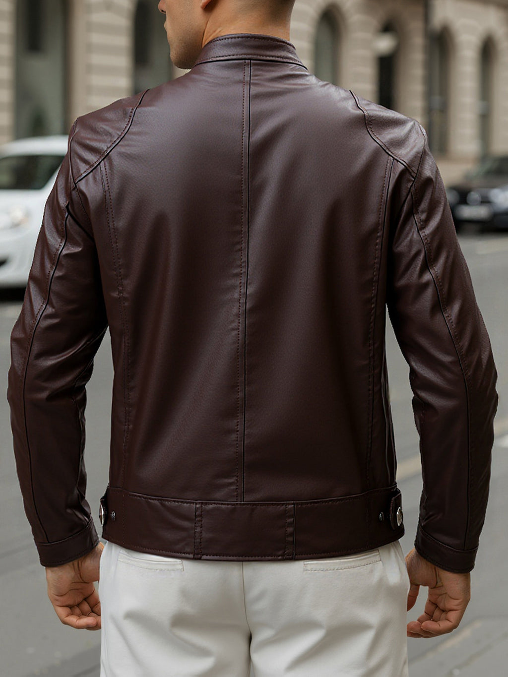 Men's Zip Stand Collar PU Jacket-Jacket-Azzella London