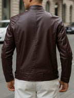 Men's Zip Stand Collar PU Jacket-Jacket-Azzella London