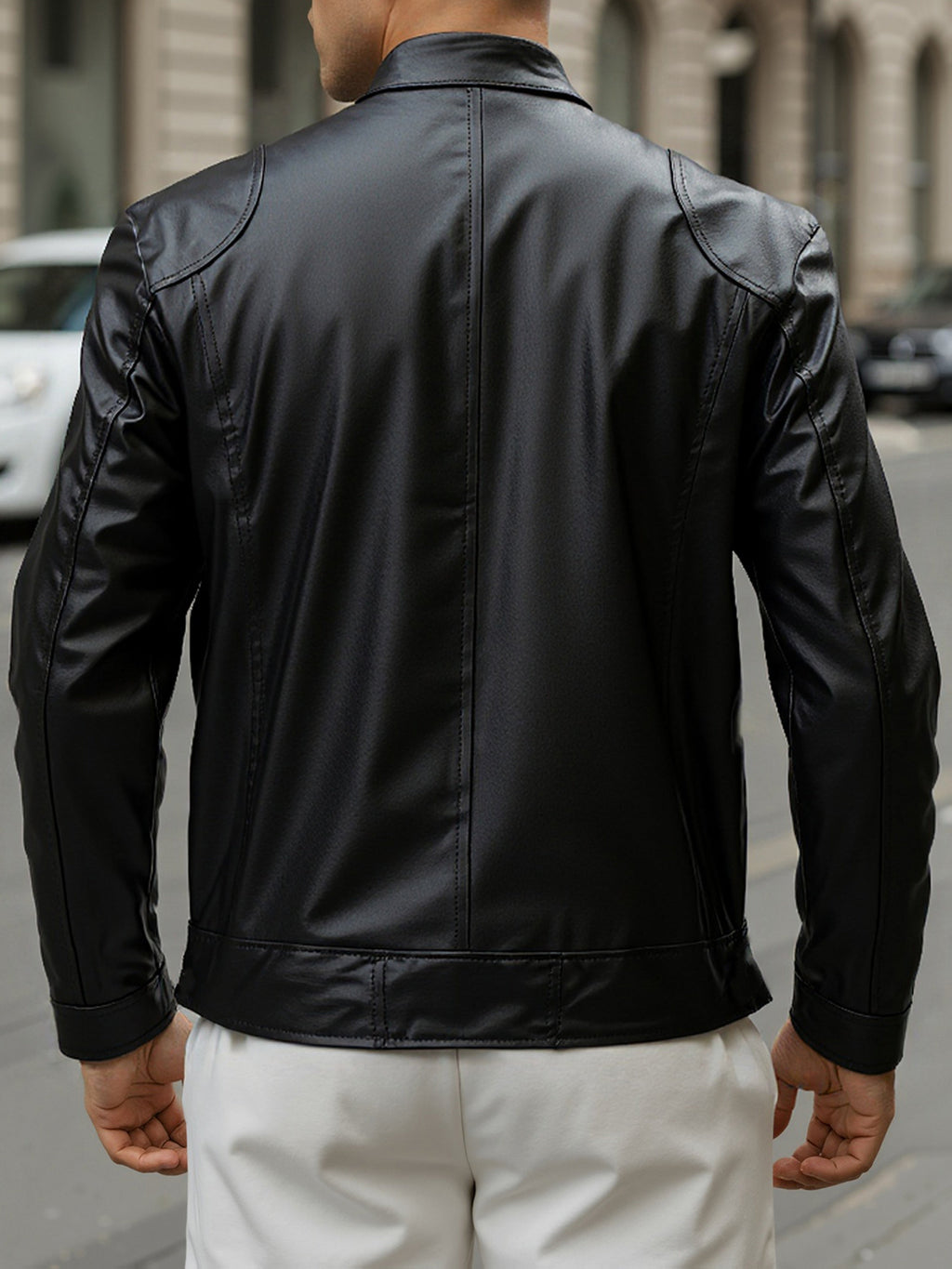 Men's Zip Stand Collar PU Jacket-Jacket-Azzella London