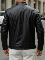 Men's Zip Stand Collar PU Jacket-Jacket-Azzella London
