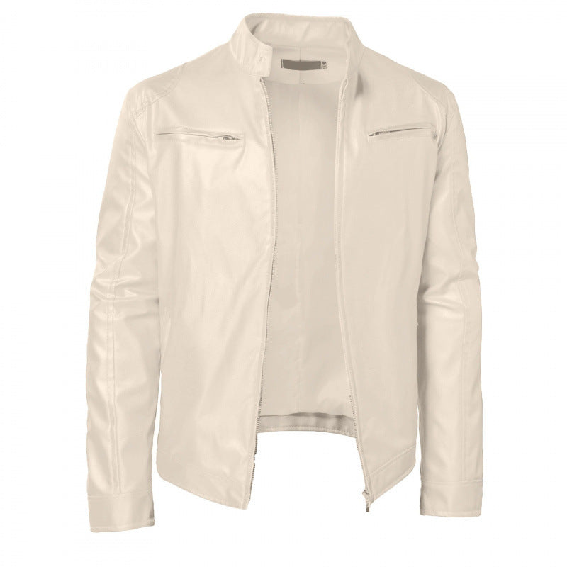 Men's Zip Stand Collar PU Jacket-Jacket-Azzella London