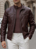 Men's Zip Stand Collar PU Jacket-Jacket-Azzella London