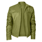 Men's Zip Stand Collar PU Jacket-Jacket-Azzella London