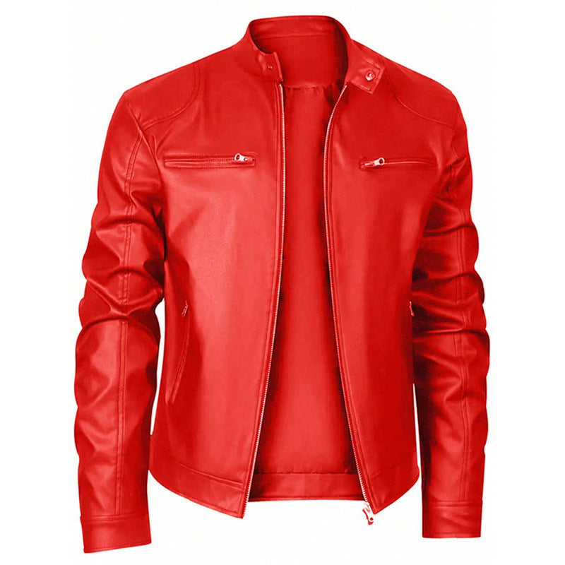 Men's Zip Stand Collar PU Jacket-Jacket-Azzella London