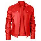 Men's Zip Stand Collar PU Jacket-Jacket-Azzella London