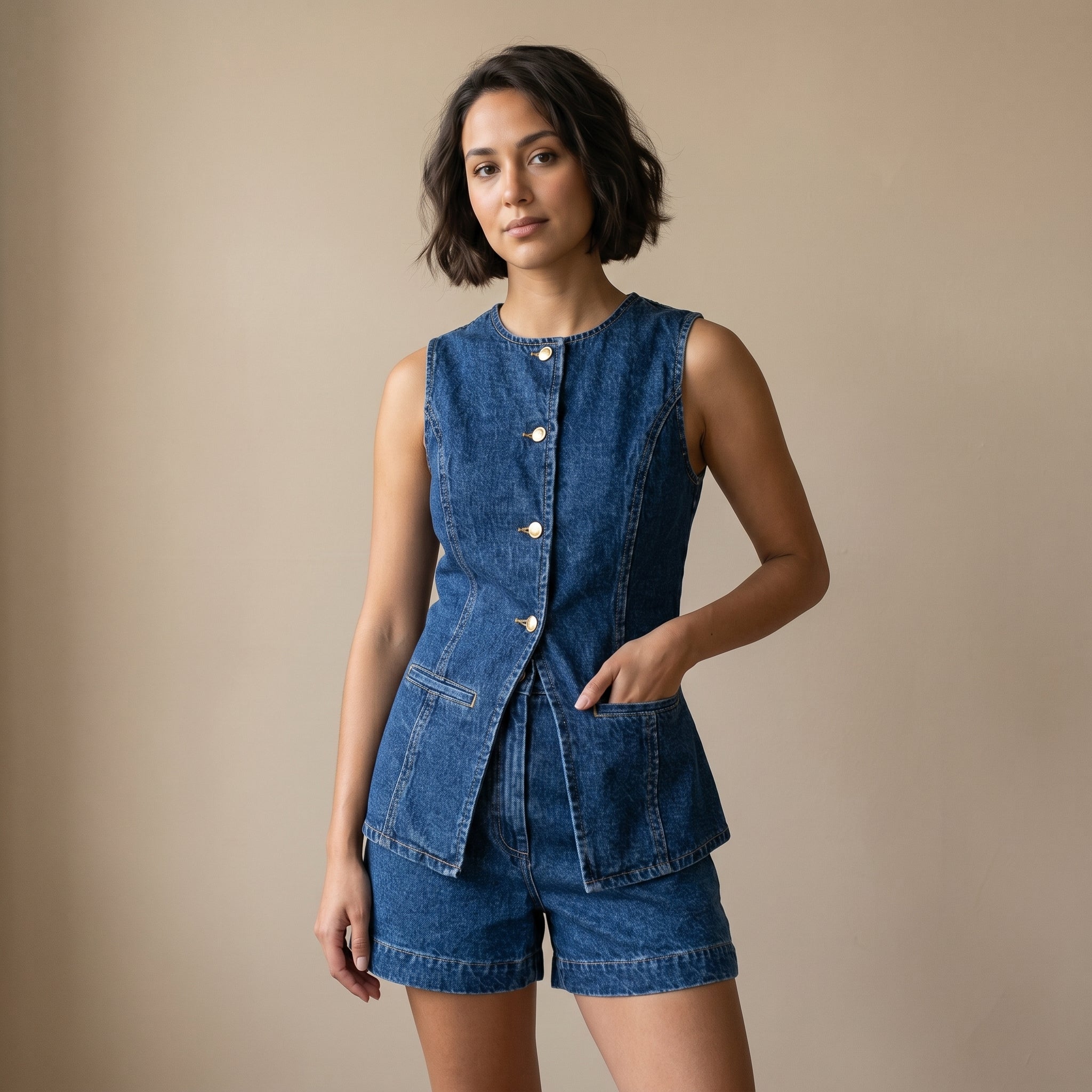 Women's Sleeveless Top and High-Waisted Shorts Set-Azzella London