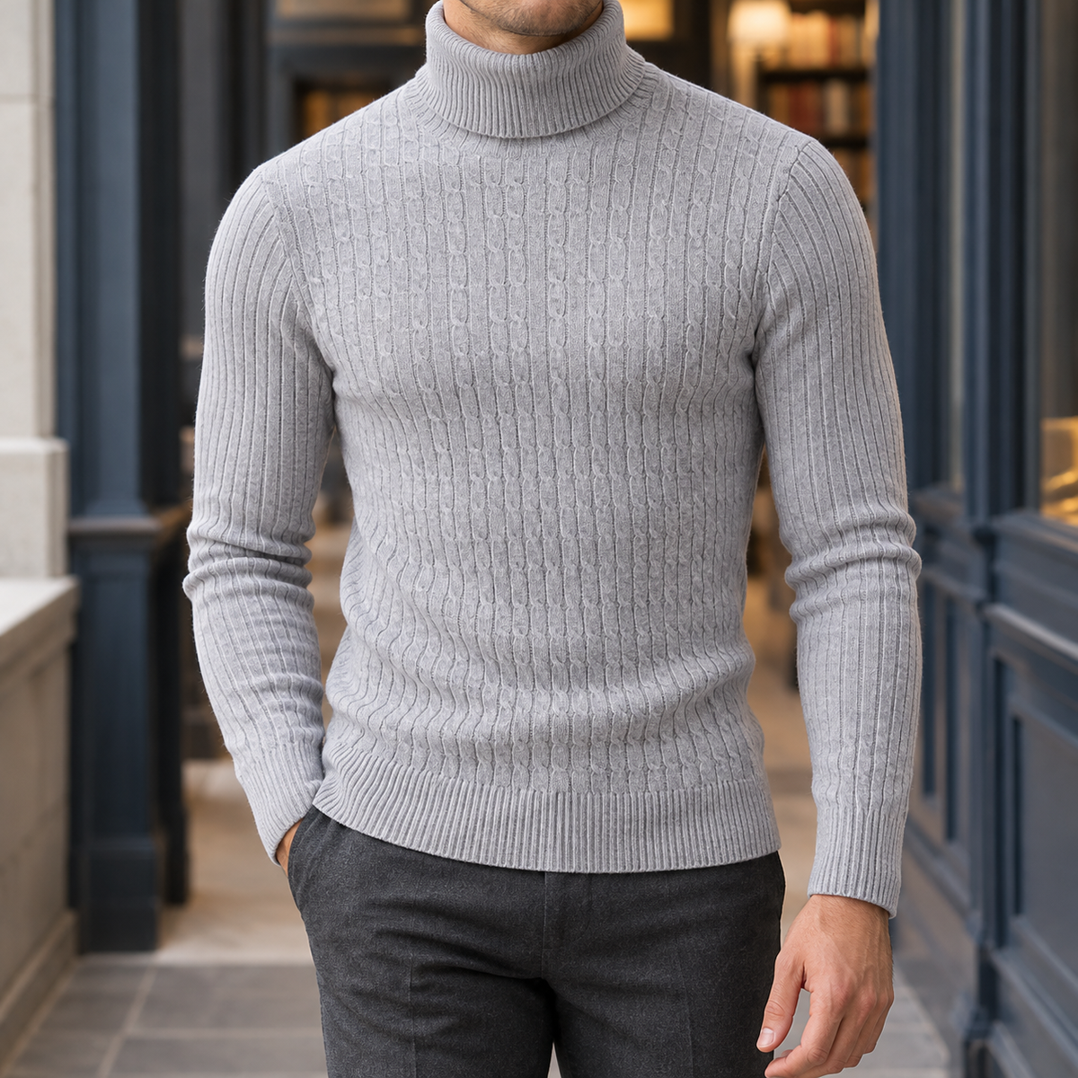 Men's Cable Texture Turtleneck Sweater