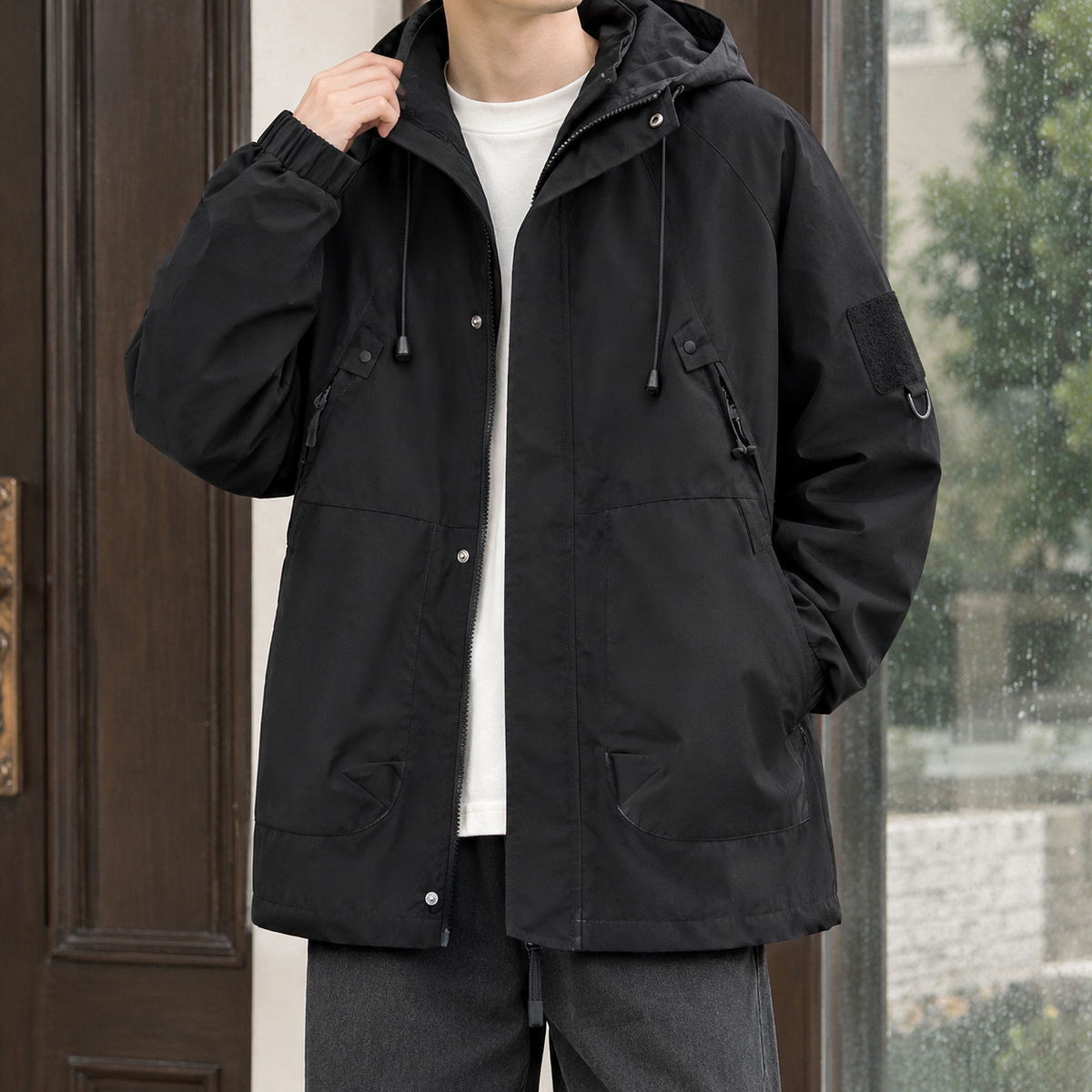 Men's Adjustable Hood Utility Jacket