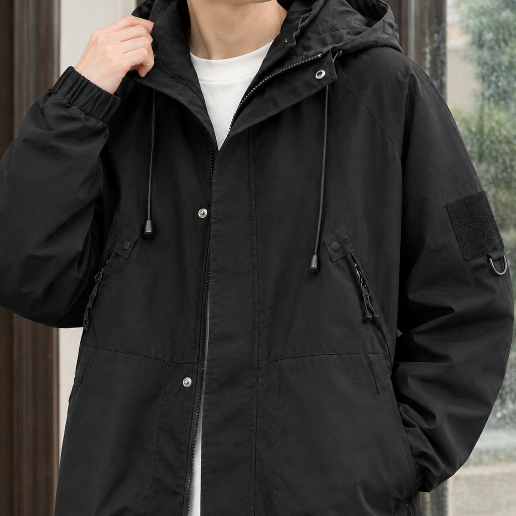 Men's Adjustable Hood Utility Jacket