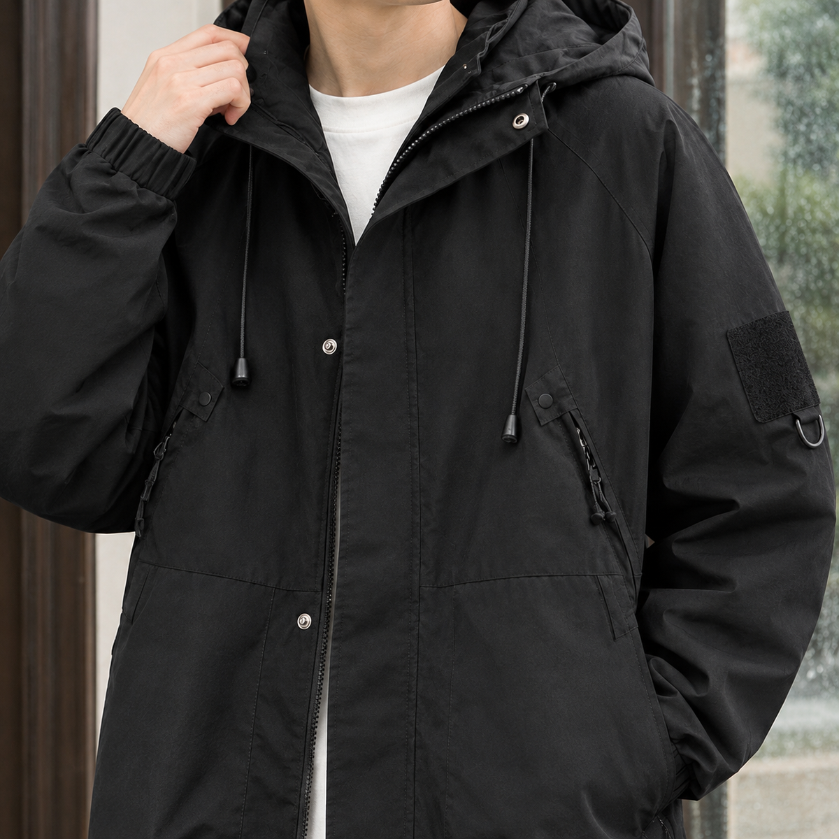 Men's Adjustable Hood Utility Jacket