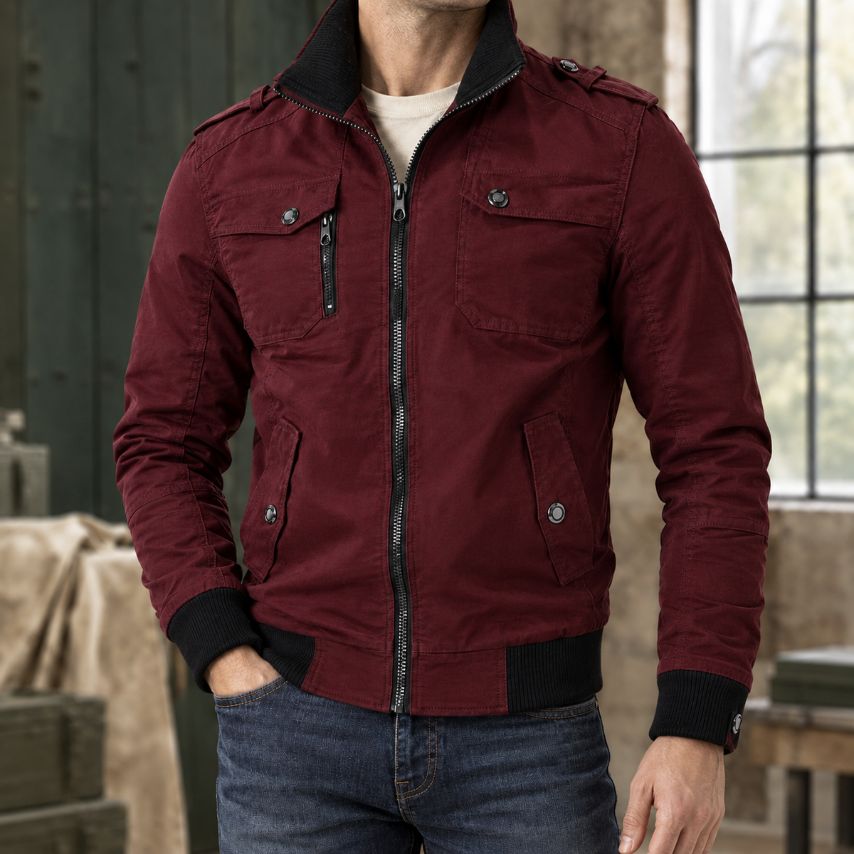 Men's Fitted Ribbed Utility Jacket