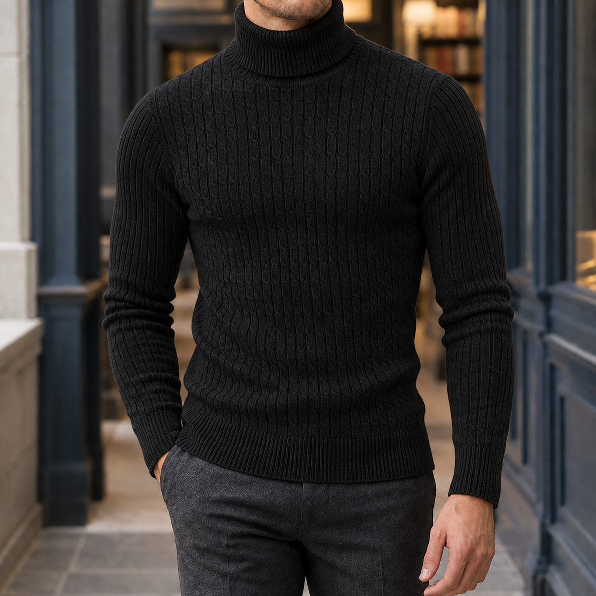 Men's Cable Texture Turtleneck Sweater