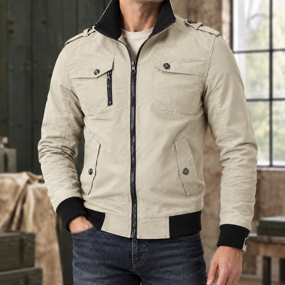 Men's Fitted Ribbed Utility Jacket