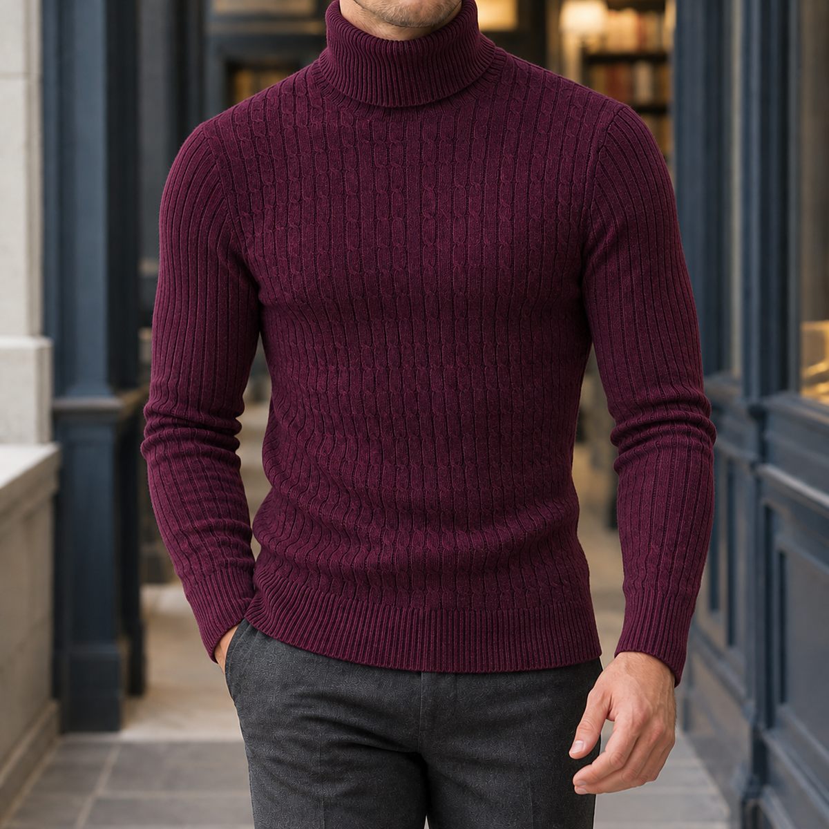 Men's Cable Texture Turtleneck Sweater