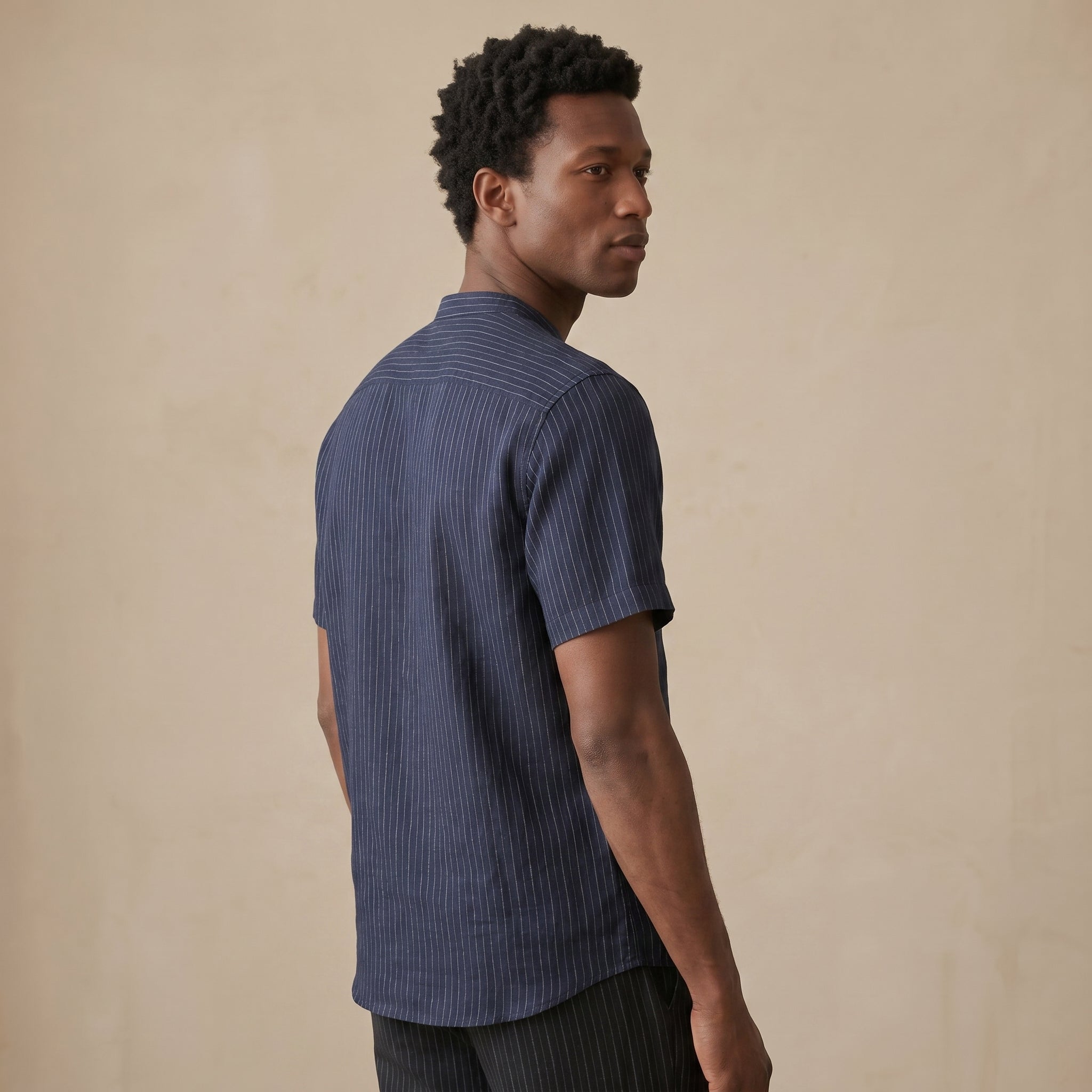 Men’s Band Collar Short Sleeve Shirt-Azzella London