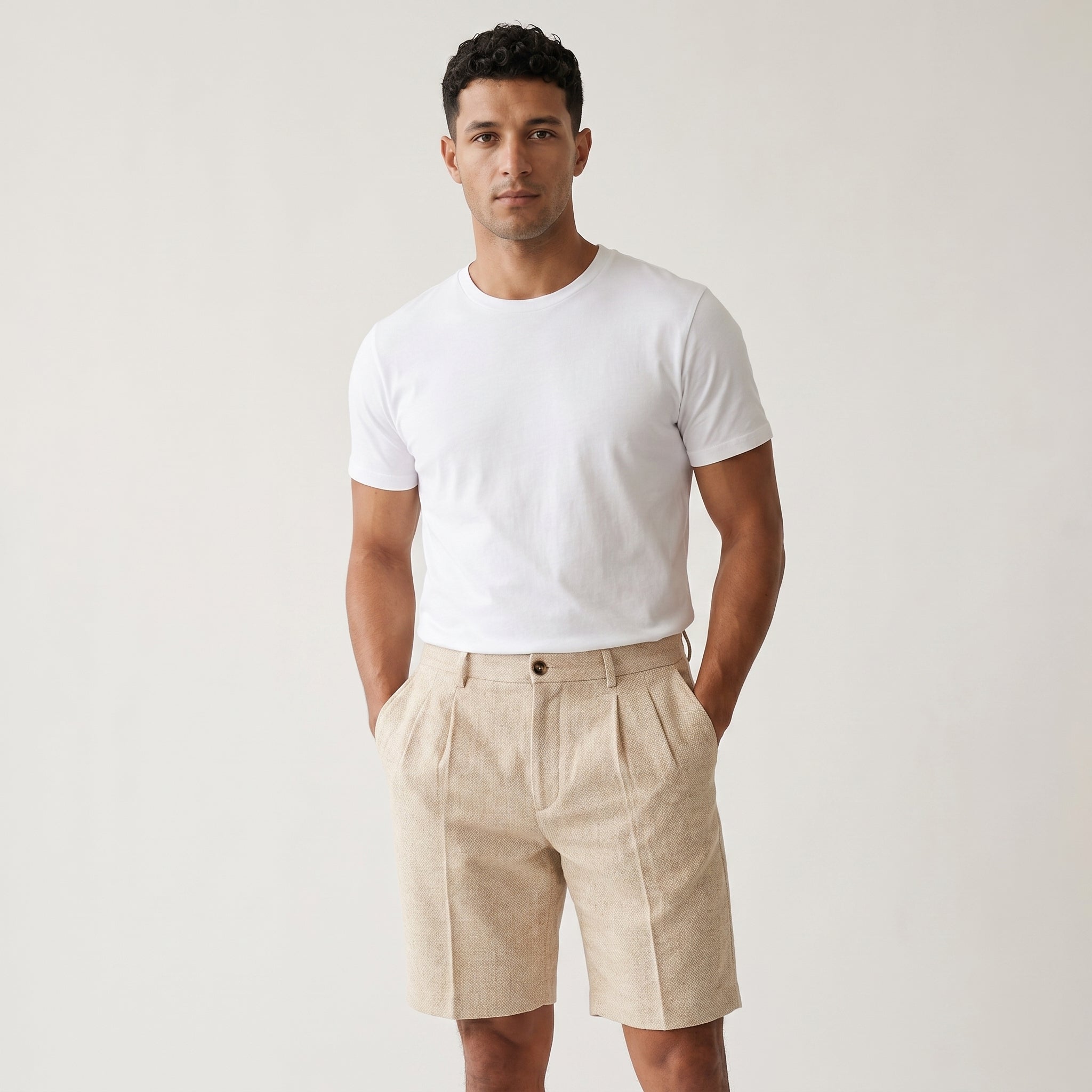 Men’s Chino Shorts with Button Waist and Side Pockets-Azzella London