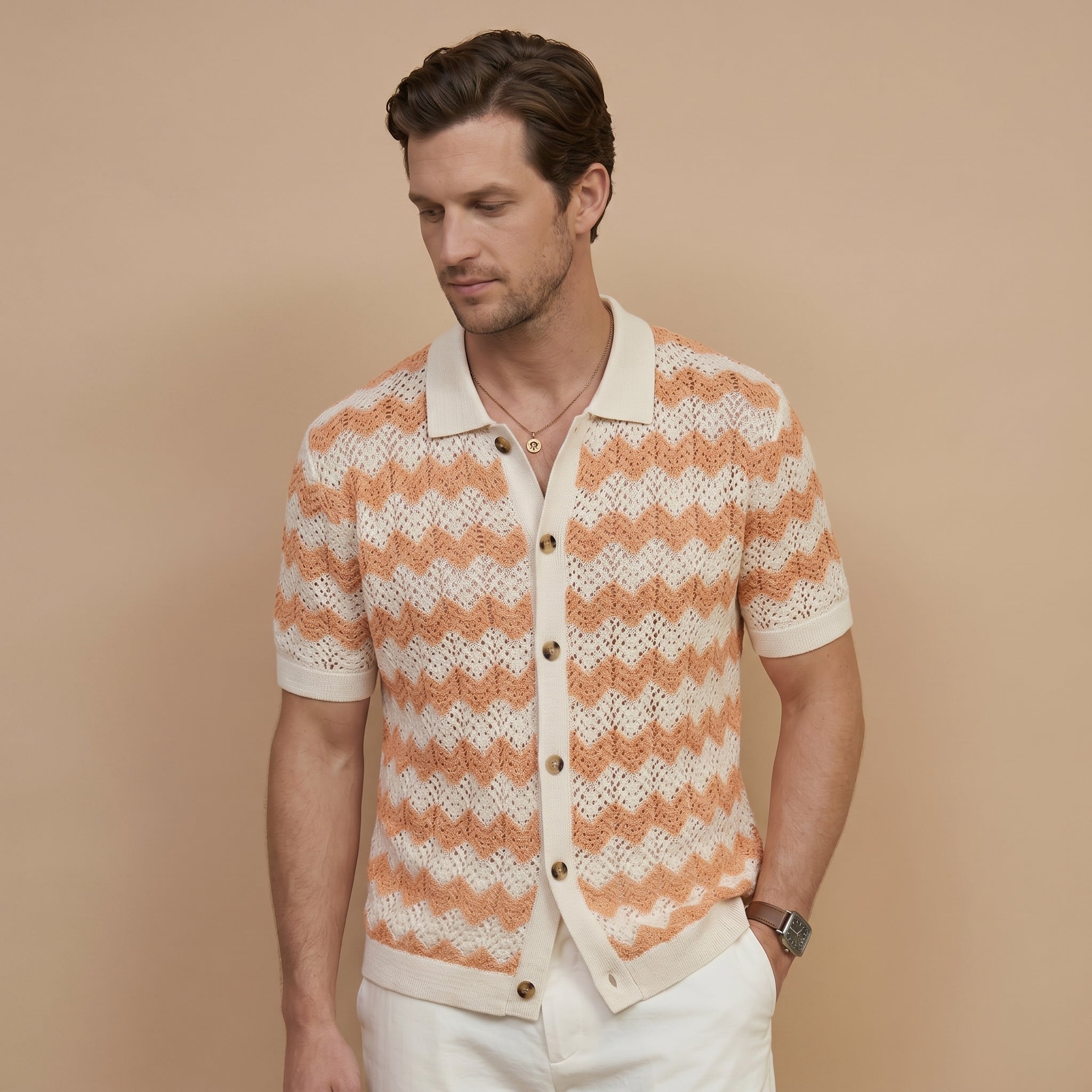 Men’s Crochet Knit Polo Shirt-Azzella London