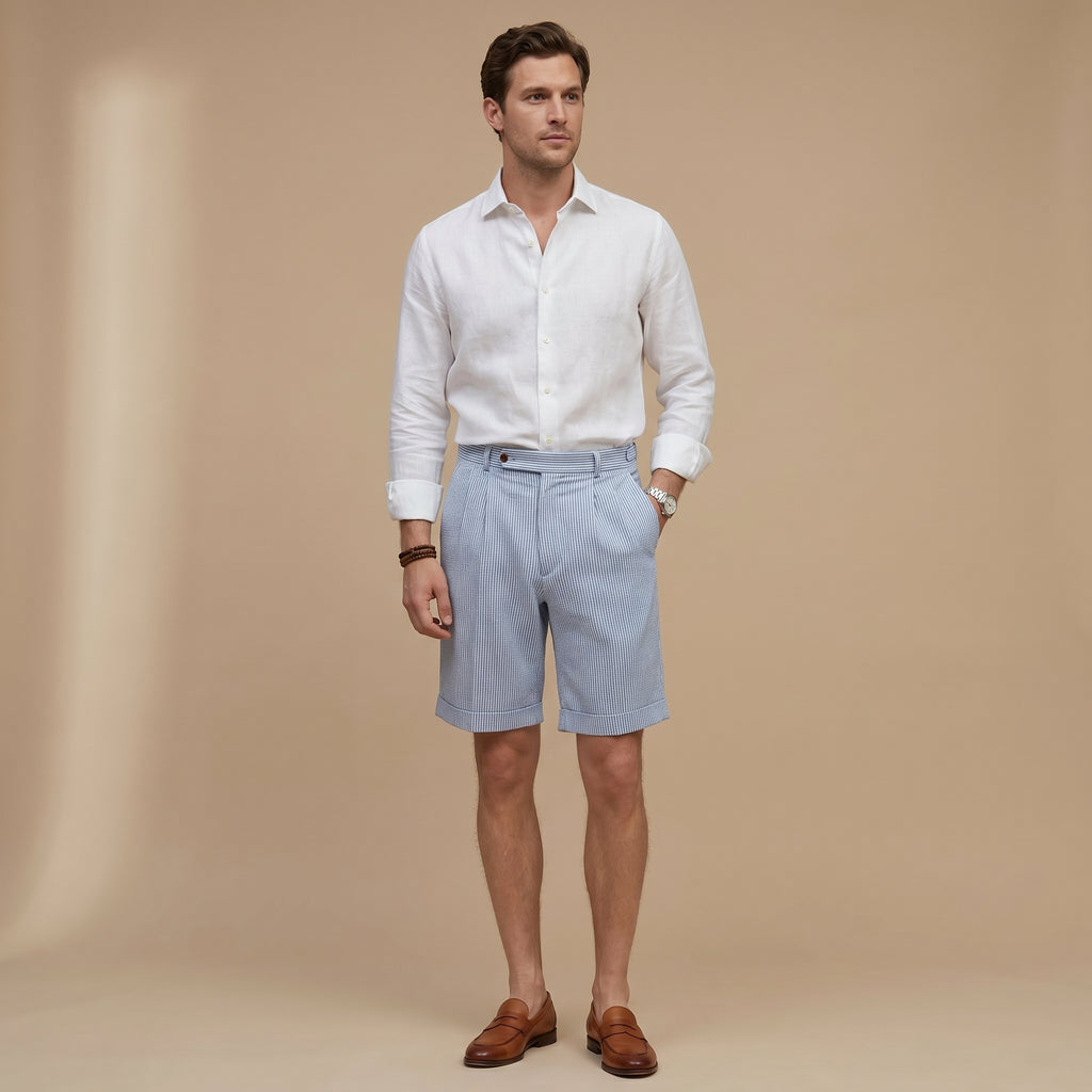 Men’s High Waist Pleated Chino Shorts-Azzella London
