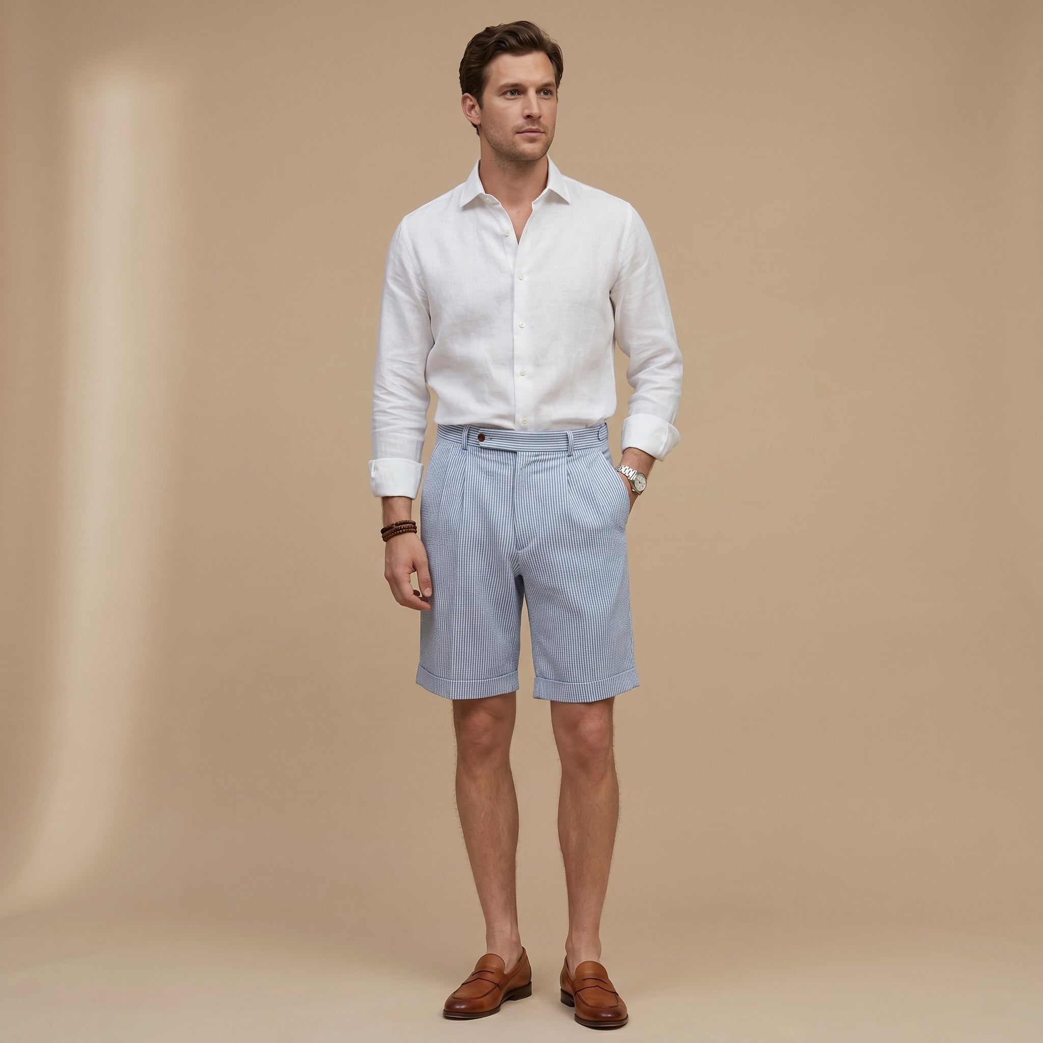 Men’s High Waist Pleated Chino Shorts-Azzella London