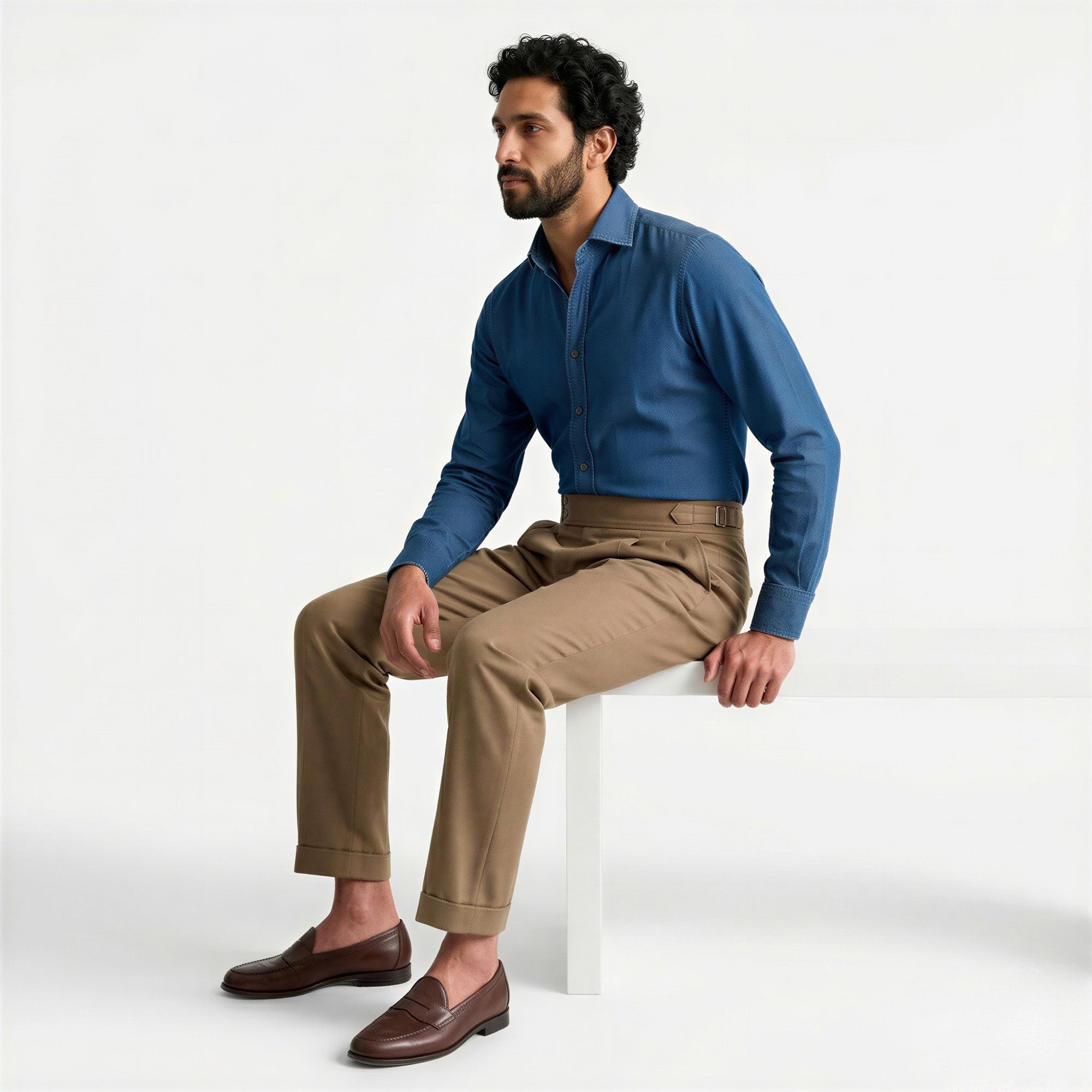 Men's High-Waist Straight-Leg Trousers-Azzella London