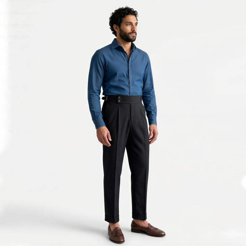 Men's High-Waist Straight-Leg Trousers-Azzella London
