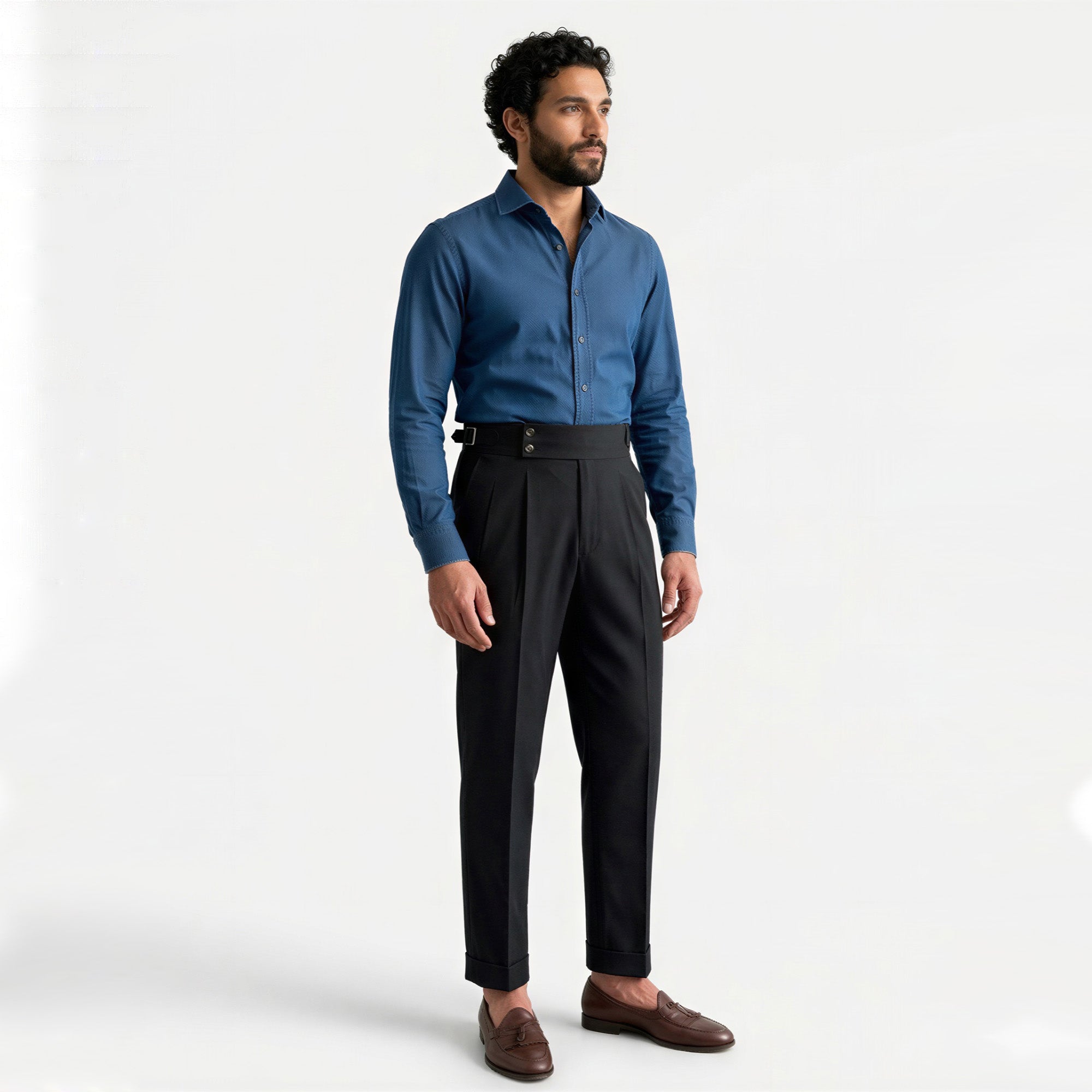 Men's High-Waist Straight-Leg Trousers-Azzella London