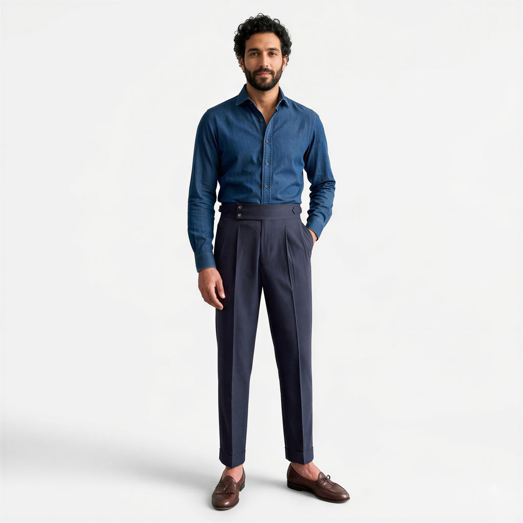 Men's High-Waist Straight-Leg Trousers-Azzella London