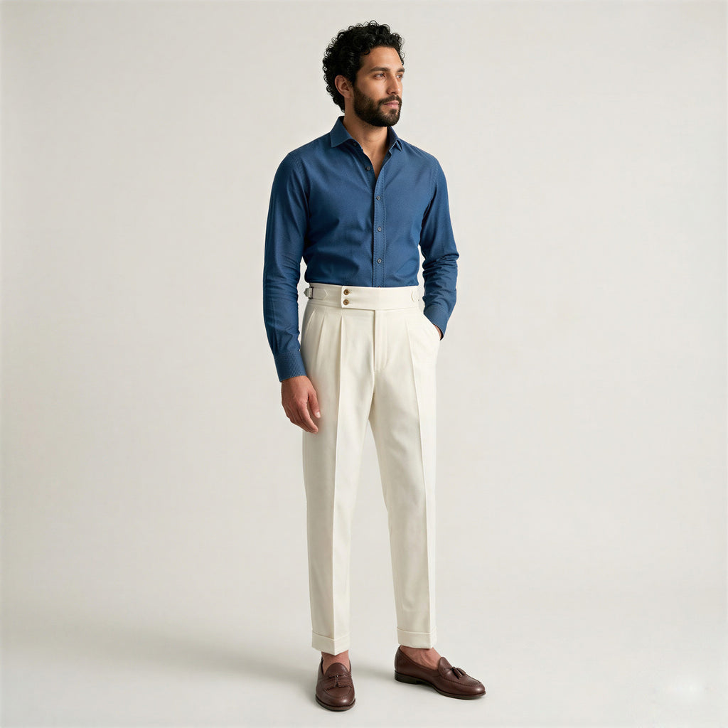 Men's High-Waist Straight-Leg Trousers-Azzella London