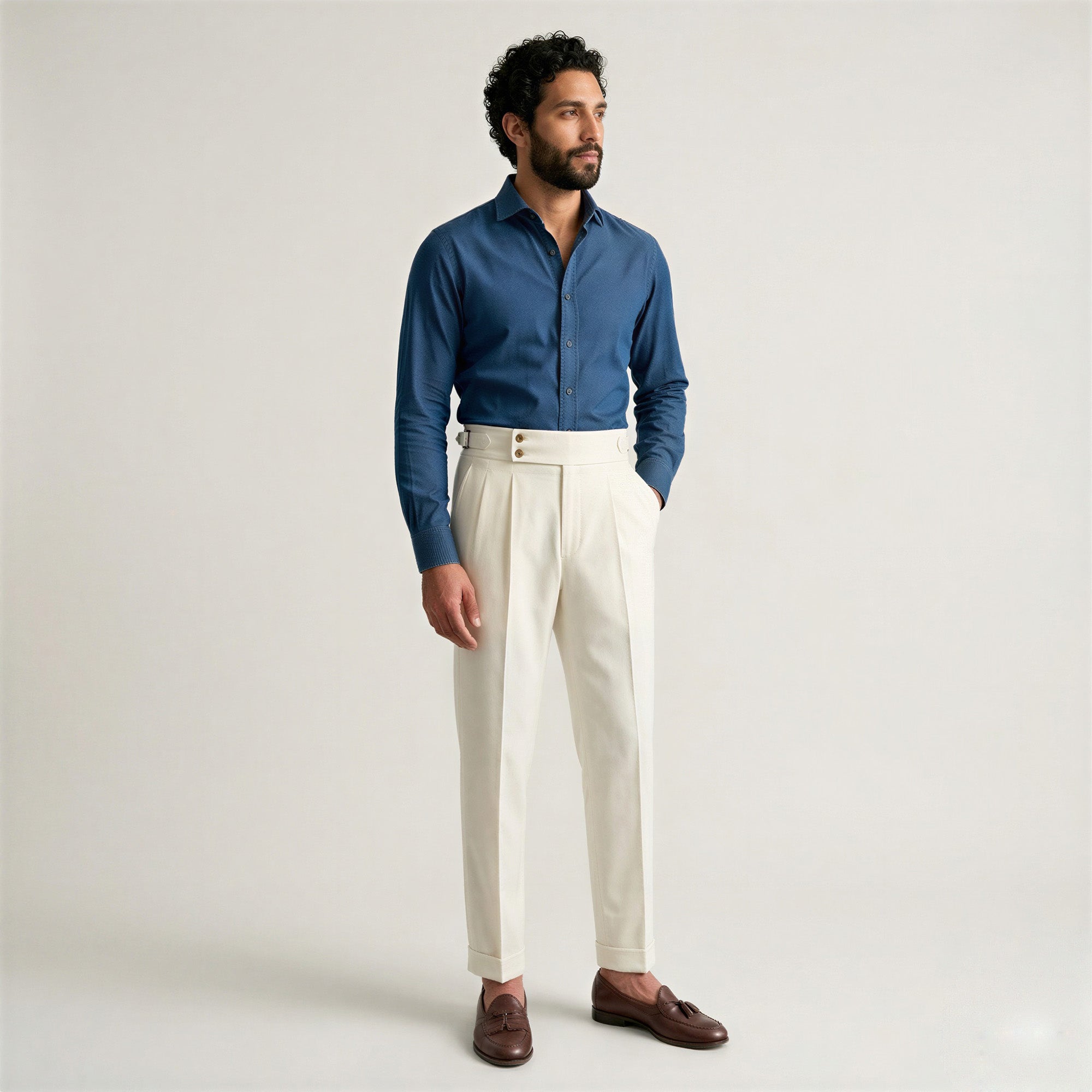 Men's High-Waist Straight-Leg Trousers-Azzella London