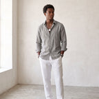 Men's Linen-Blend Long-Sleeve Button-Up Shirt-Azzella London