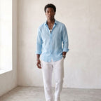 Men's Linen-Blend Long-Sleeve Button-Up Shirt-Azzella London