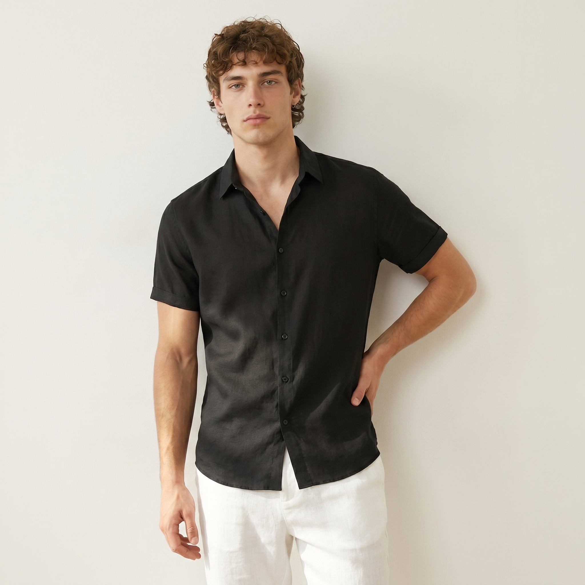 Men’s Linen Blend Short Sleeve Shirt-Azzella London