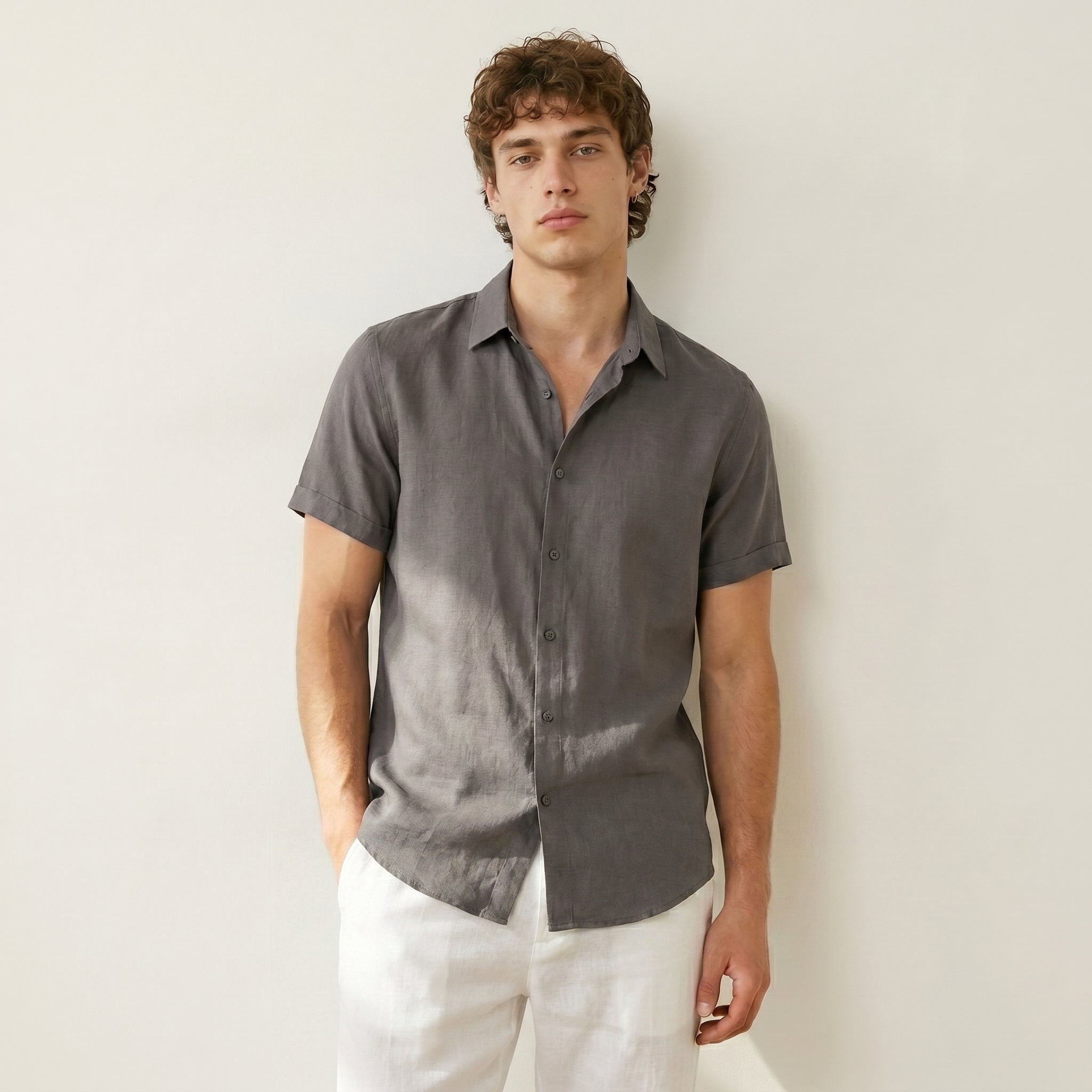 Men’s Linen Blend Short Sleeve Shirt-Azzella London