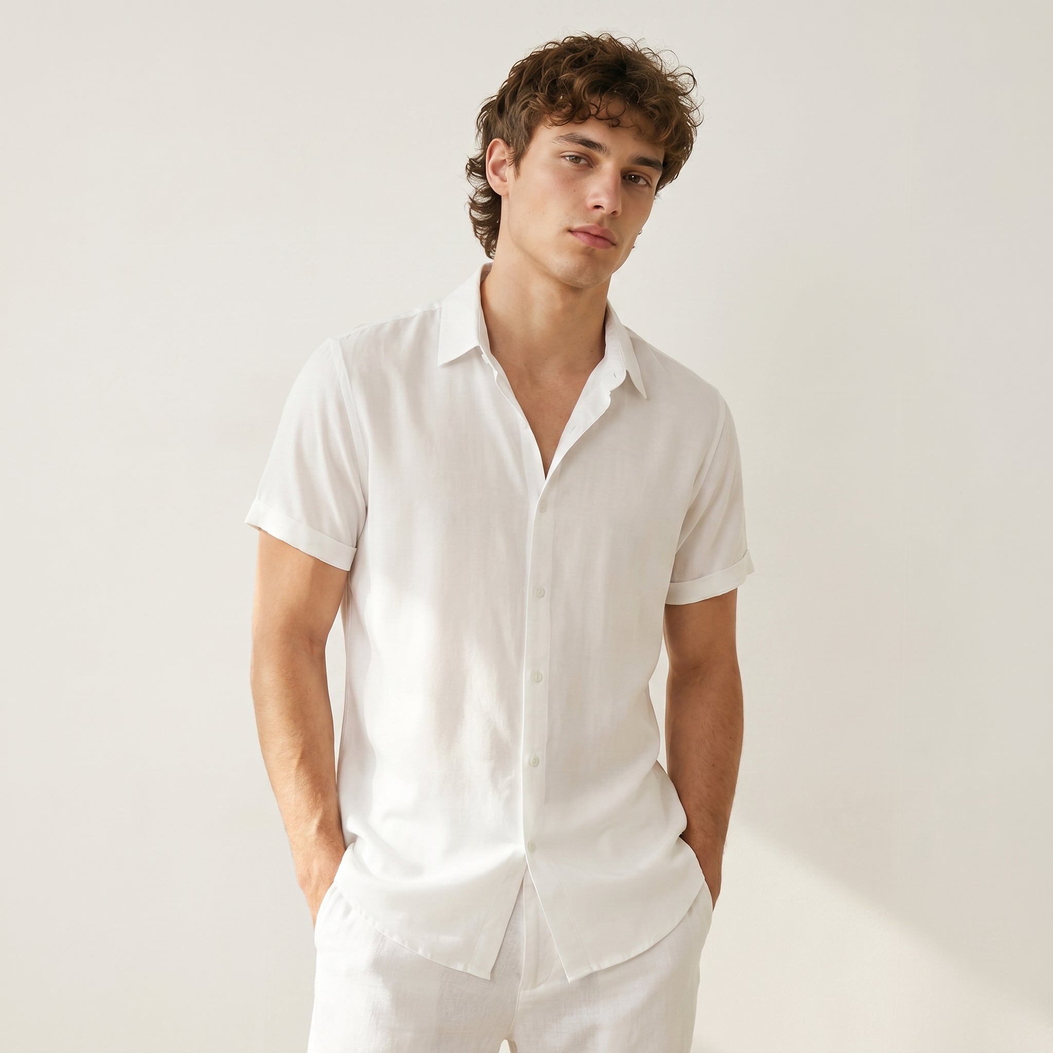 Men’s Linen Blend Short Sleeve Shirt-Azzella London