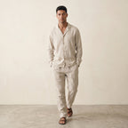 Men's Linen Shirt and Straight-Leg Trousers Set-Azzella London