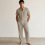 Men's Pleated Short-Sleeve Shirt and Drawstring Trousers Set-Azzella London