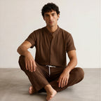Men's Pleated Short-Sleeve Shirt and Drawstring Trousers Set-Azzella London