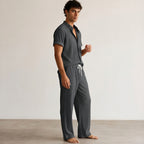 Men's Pleated Short-Sleeve Shirt and Drawstring Trousers Set-Azzella London