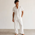 Men's Pleated Short-Sleeve Shirt and Drawstring Trousers Set-Azzella London