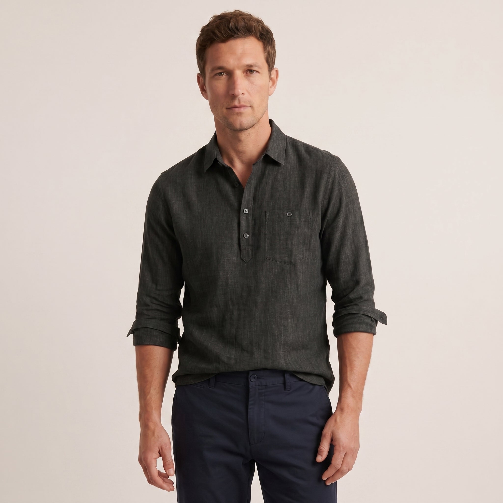 Men's Regular Fit Linen-Blend Polo Shirt-Azzella London