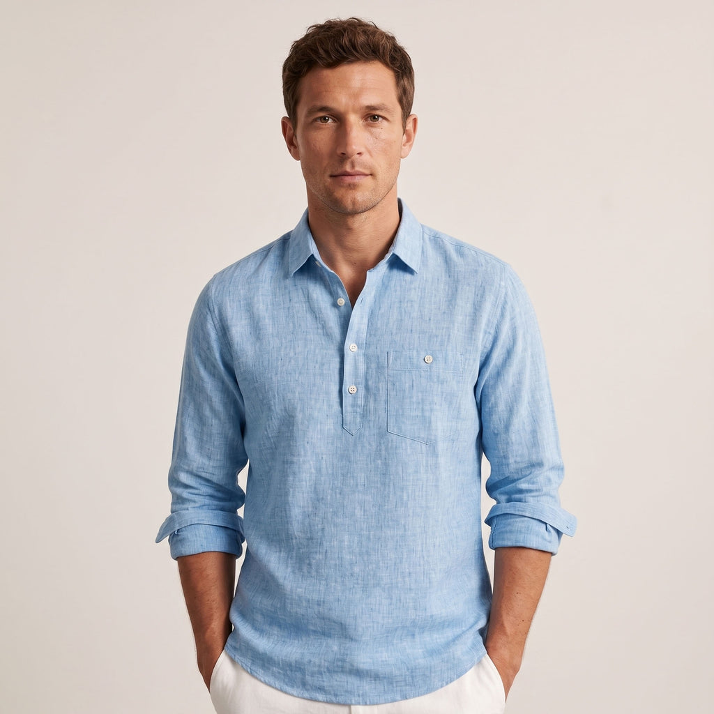 Men's Regular Fit Linen-Blend Polo Shirt-Azzella London