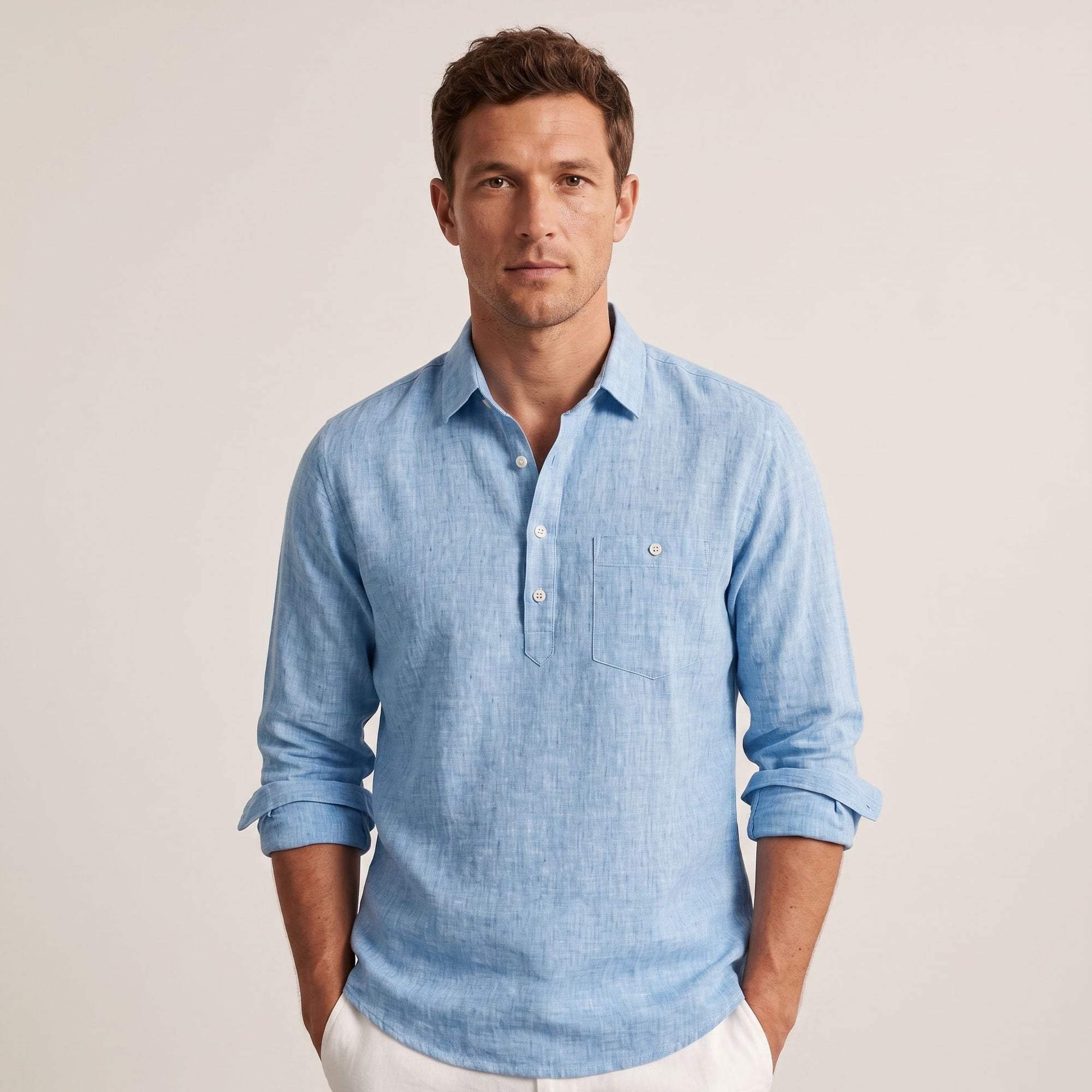 Men's Regular Fit Linen-Blend Polo Shirt-Azzella London