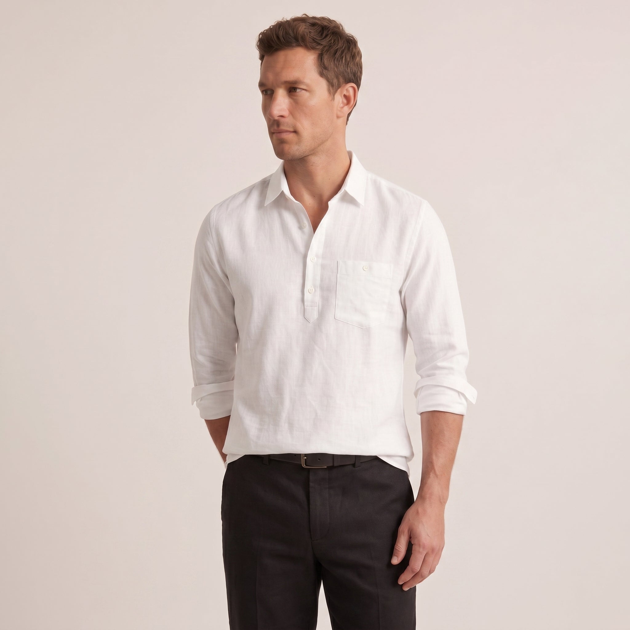 Men's Regular Fit Linen-Blend Polo Shirt-Azzella London