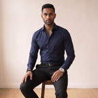 Men's Regular Fit Long-Sleeve Shirt - Notched Collar-Azzella London