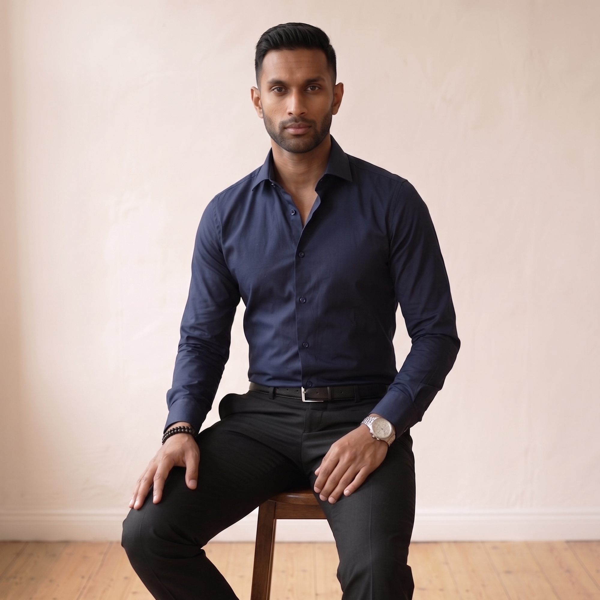 Men's Regular Fit Long-Sleeve Shirt - Notched Collar-Azzella London
