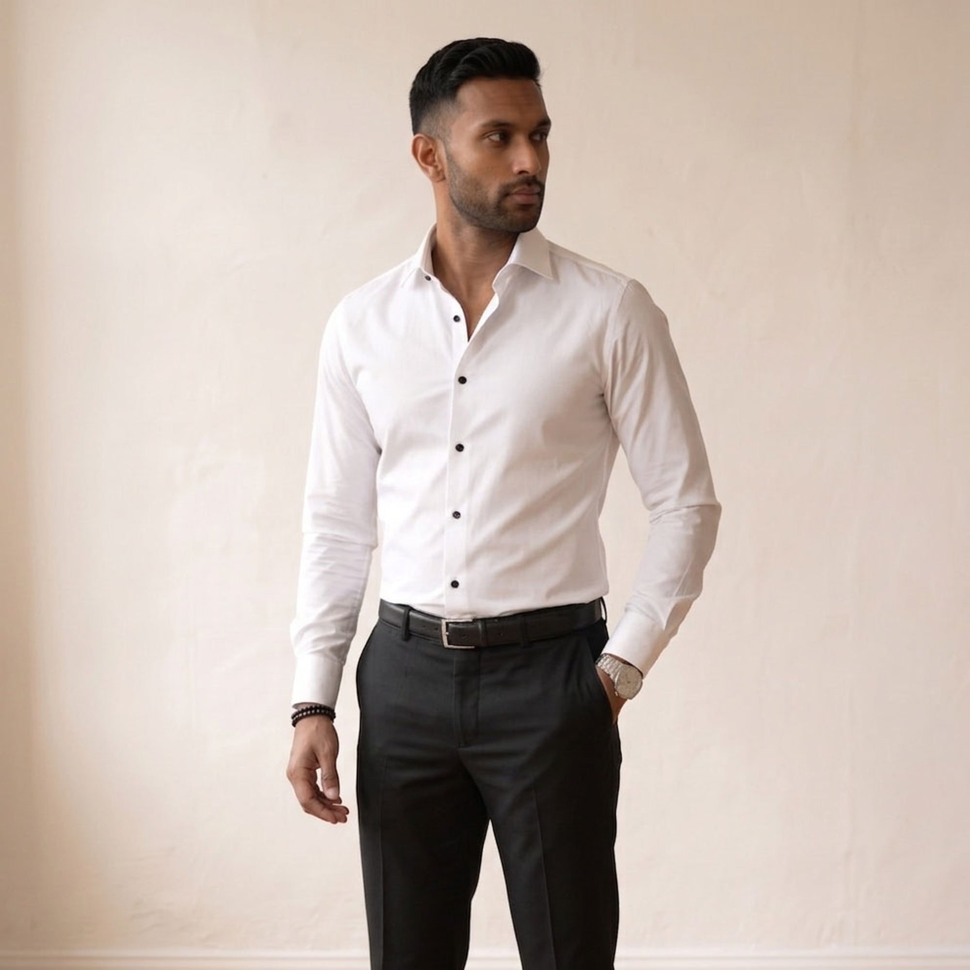 Men's Regular Fit Long-Sleeve Shirt - Notched Collar-Azzella London