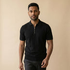Men’s Ribbed Knit Quarter Zip Polo Shirt-Azzella London
